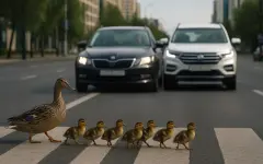 Утка с утятами едва не спровоцировала ДТП в Астане