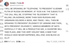 Трамп анонсировал разговоры с Путиным и Зеленским